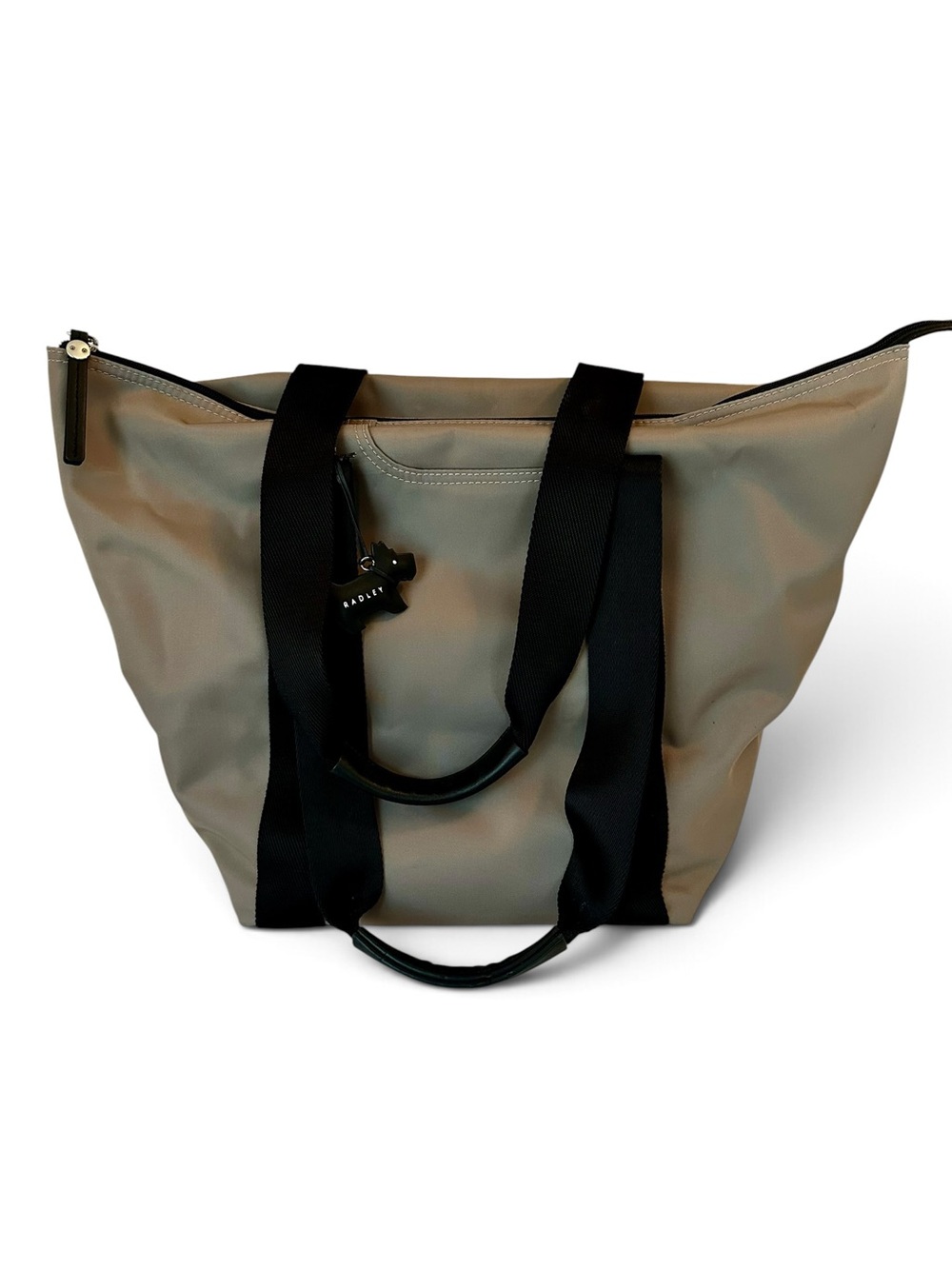 Radley London Large Taupe Nylon Tote Bag Black Shoulder Straps Scottie Charm